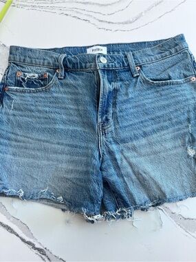 pistola Medium Blue Frayed Hem Denim Shorts